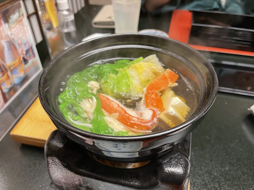 びわ湖花街道の夕食　蟹のしゃぶしゃぶ