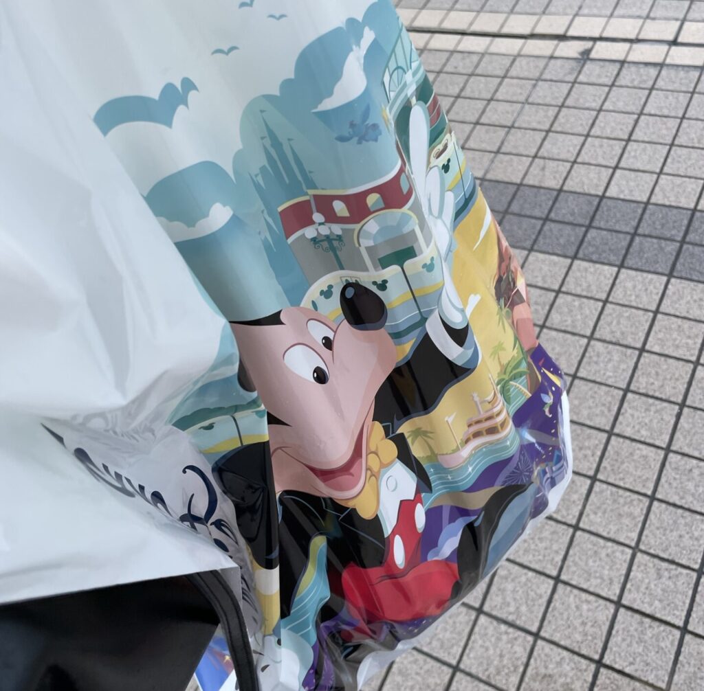 ディズニー　インパしない　楽しみ方　お土産購入後の袋を持っている写真